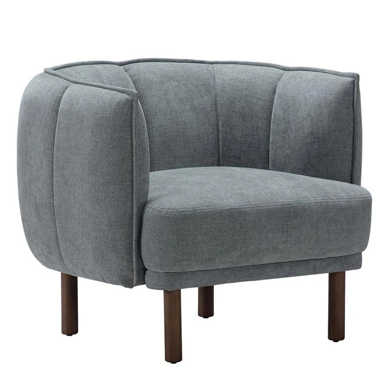 Fauteuil en tissu gris capitonné pieds hévéa WINDSOR Sofacasa
