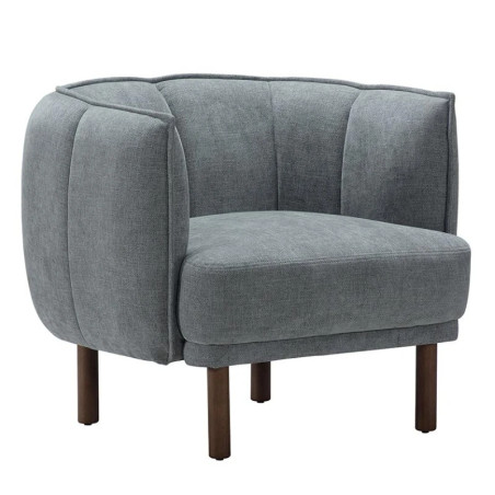 Fauteuil en tissu gris capitonné pieds hévéa WINDSOR Sofacasa