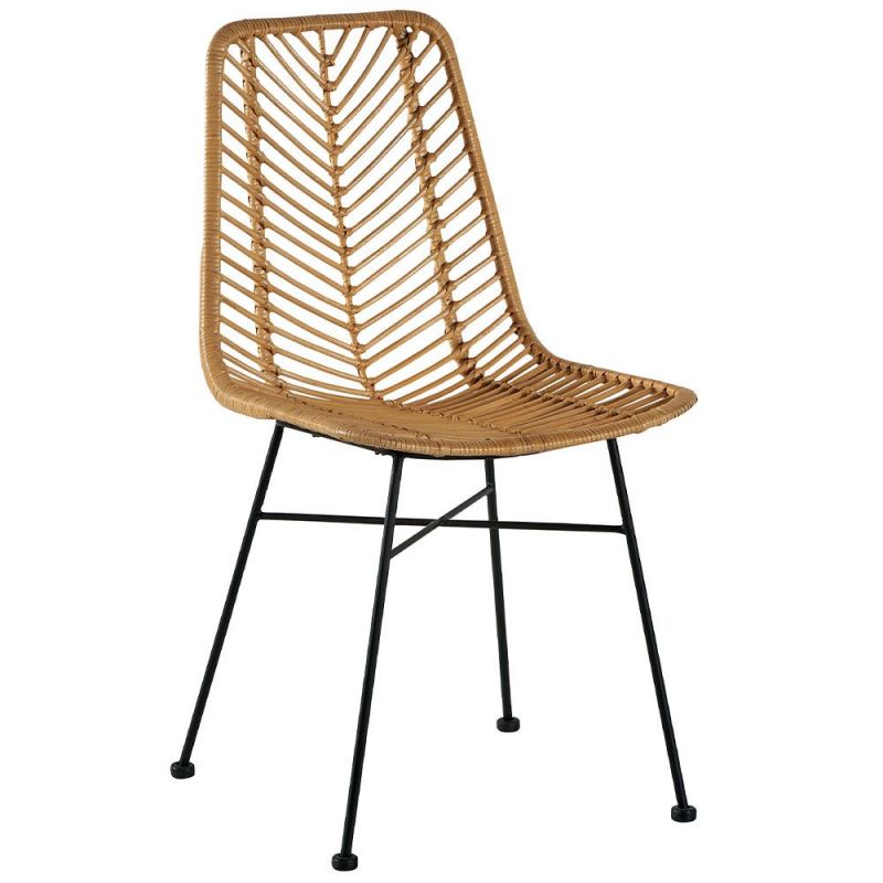 Lot de 2 Chaise rotin naturel pieds métal salle à manger Casita