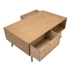Table basse tiroirs cannage 100cm Macabane ROMEO