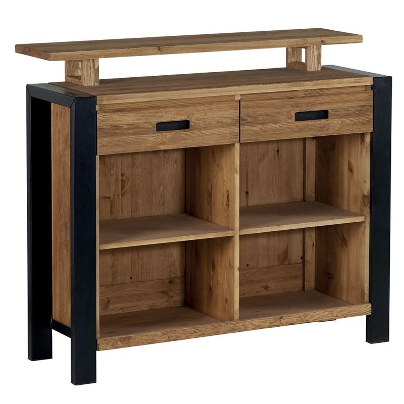 Comptoir bar industriel pin massif et métal Kayu Meuble