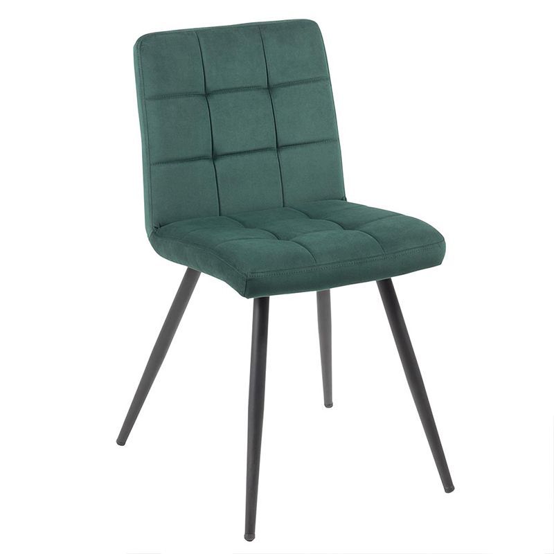 Chaise velours vert capitonné pieds métal