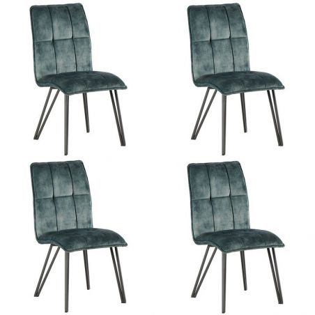 Lot 4 chaises velours pétrole confort Casita CHAVENPET