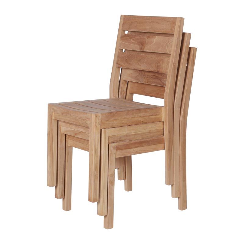 Lot de 4 chaises empilables en teck massif GARDEN