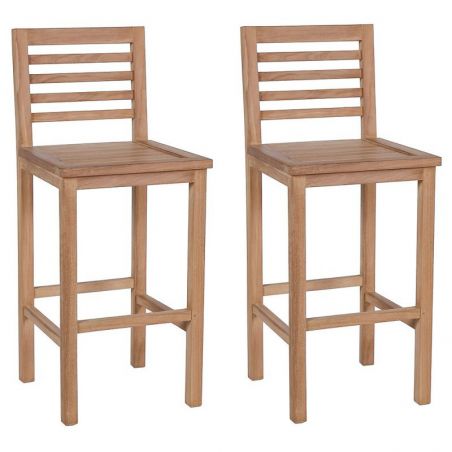 Lot de 2 tabourets de bar teck massif pour jardin GARDEN