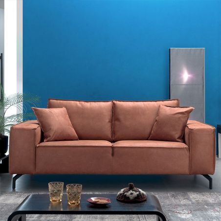 Canapé 3 places cuir marron Pueblo Casita PUEBF3BULCOG