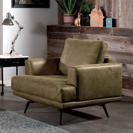 Fauteuil moderne cuir kaki 90cm Atri Casita ATF1BULLKAK