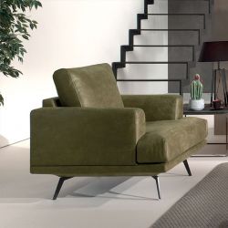 Fauteuil design cuir kaki 90cm Atri Casita ATF1BULLKAK