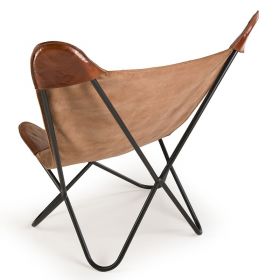 chaise Butterfly marron toile et cuir pieds métal noir Macabane ROBIN