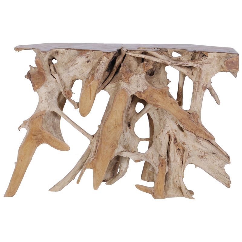 Console atypique en racine de teck brute 140cm