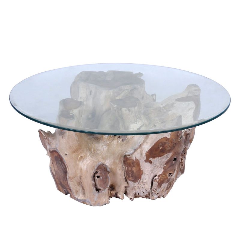 Table basse atypique en racine de teck 100cm et plateau en verre