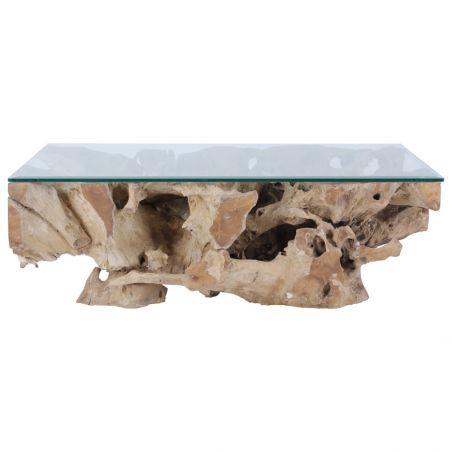 Table basse racine de teck 120cm Roots Casita ROOTABA12070V avec verre
