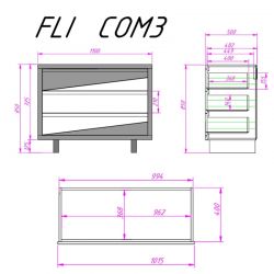 Commode moderne pin et chêne 3 tiroirs 110cm Flix Casita FLICOM 3