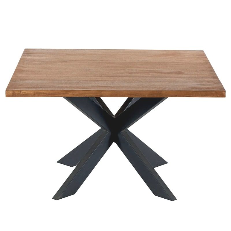 Table teck massif carrée 130cm pied central métal Casita