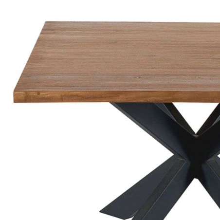 Table teck massif carrée 130cm pied central métal Casita