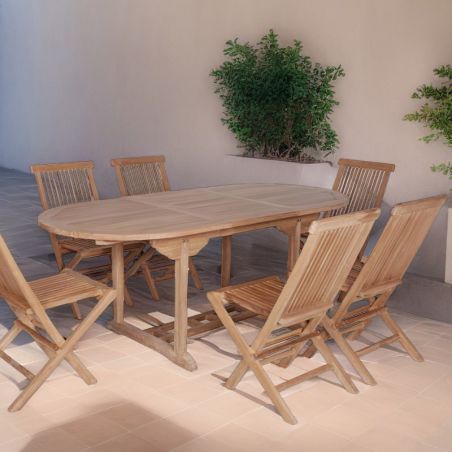 Table de jardin en teck extensible ovale 8 à 10 personnes 150/200cm