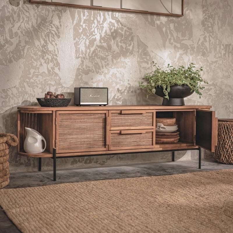 Meuble TV arrondi teck recyclé 180cm d-bodhi COCO avec tiroirs