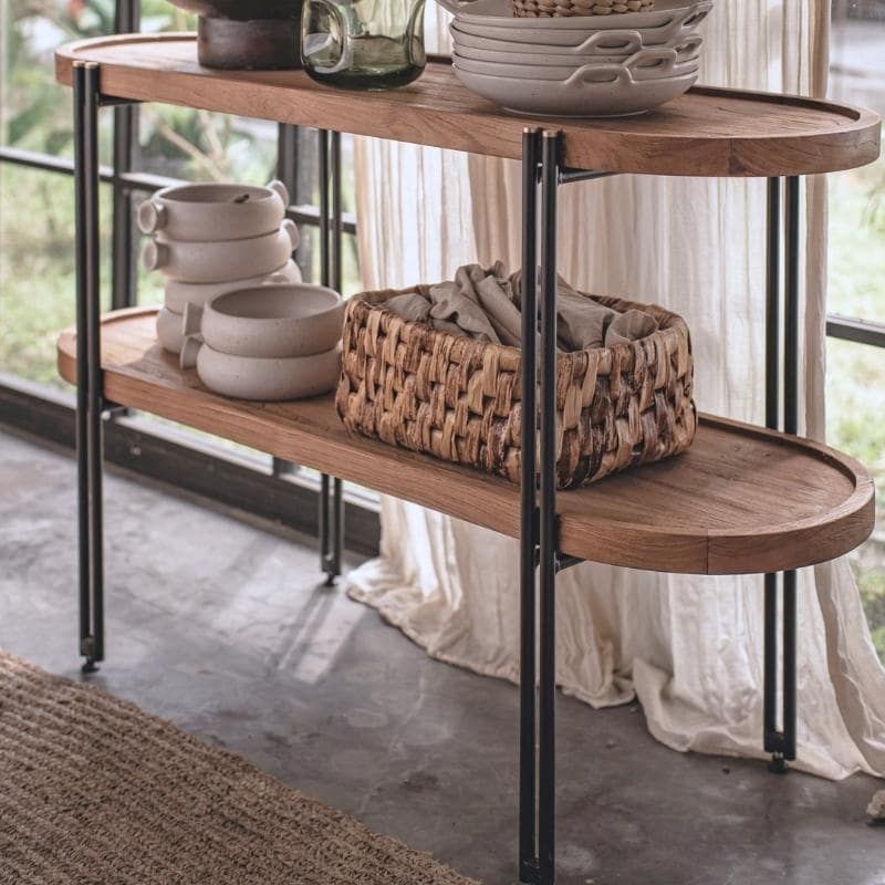 Console arrondie double plateau en teck recyclé 160cm d-bodhi COCO