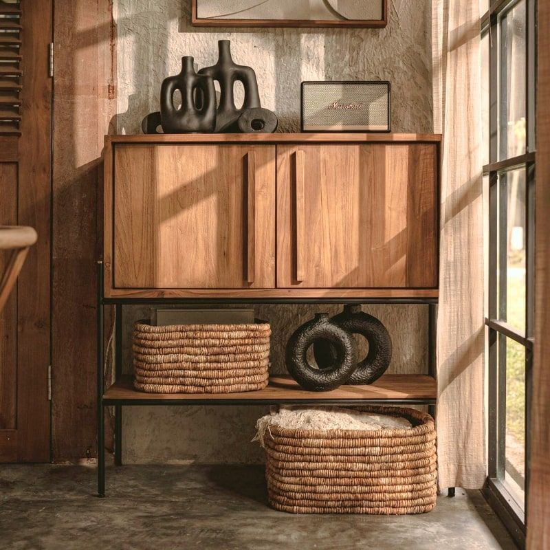 Buffet haut 3 portes bois massif et pieds métal d-bodhi OUTLINE 99cm