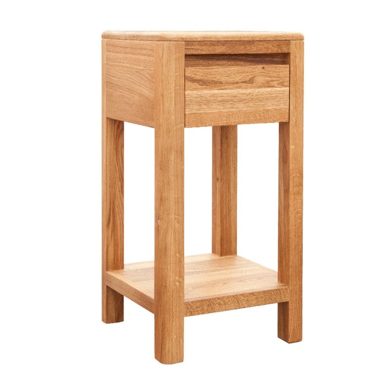 Table de chevet avec tiroir et étagère en chêne massif huilé 30cm