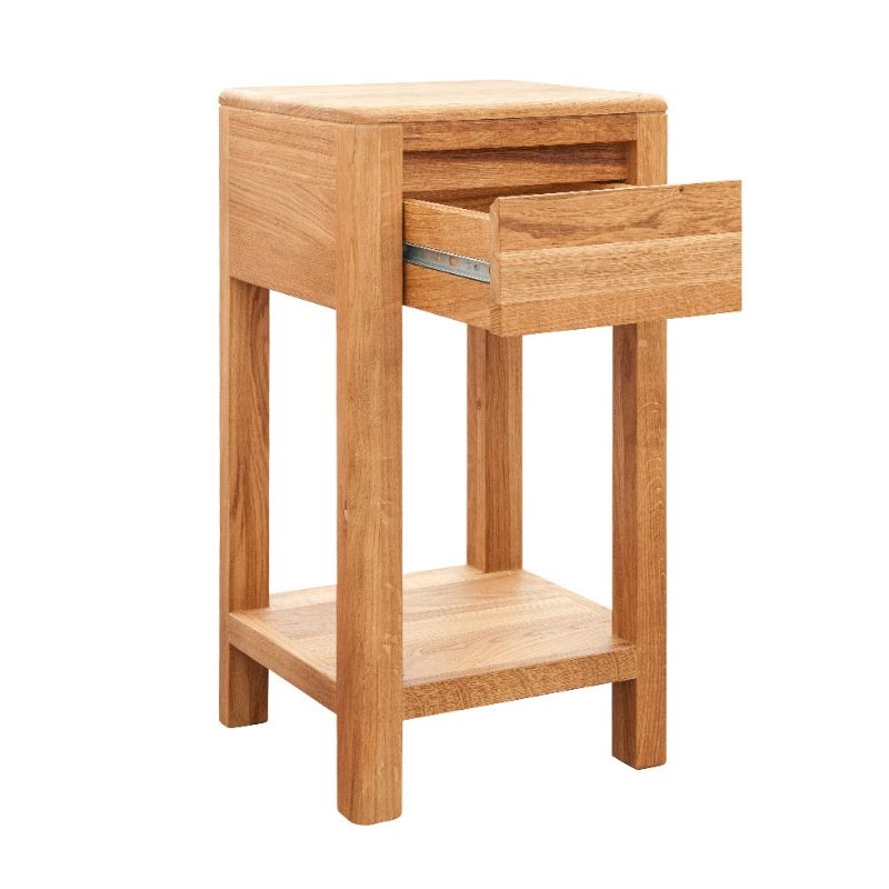 Table de chevet avec tiroir et étagère en chêne massif huilé 30cm