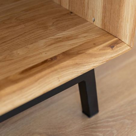 Table basse chêne avec niche de rangement et pies en métal 101cm