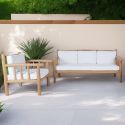 Salon de jardin style bois flotté teck massif GARDEN 4 places  (canapé + fauteuil)