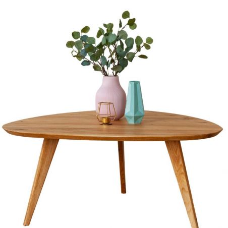 Table basse vintage en chêne massif avec 3 pieds 96cm JONAS
