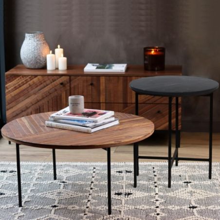 Tables basses gigognes rondes marbre et bois MAIA