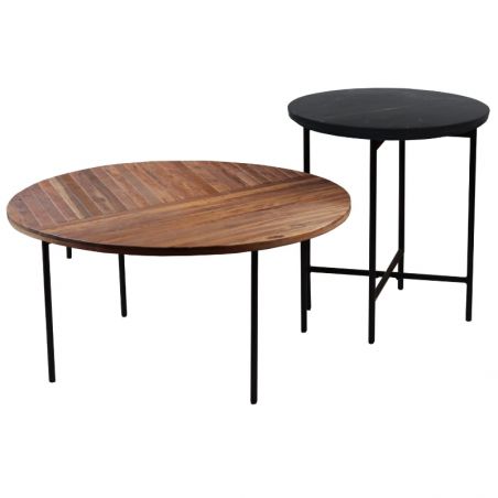 Tables basses gigognes rondes marbre et bois MAIA