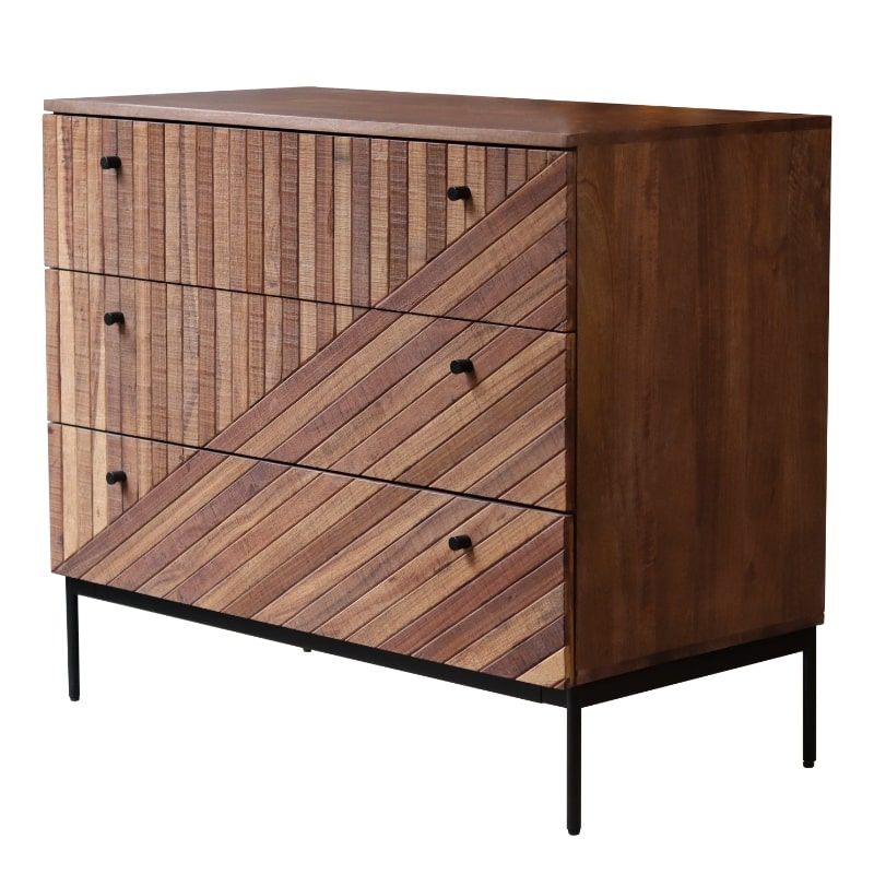 Commode 3 tiroirs bois recyclé et métal 90cm MAIA