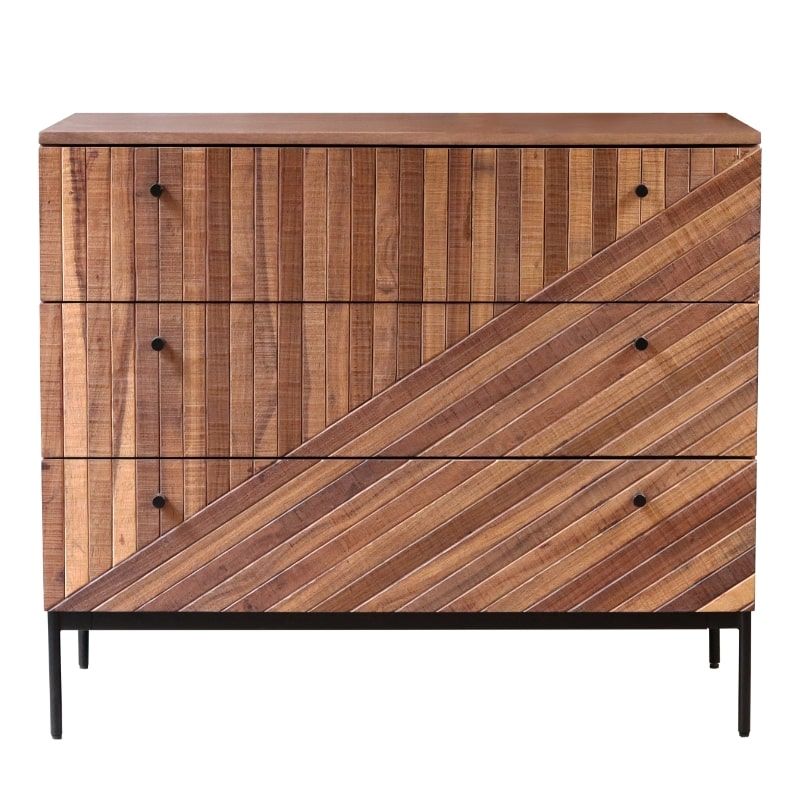 Commode 3 tiroirs bois recyclé et métal 90cm MAIA