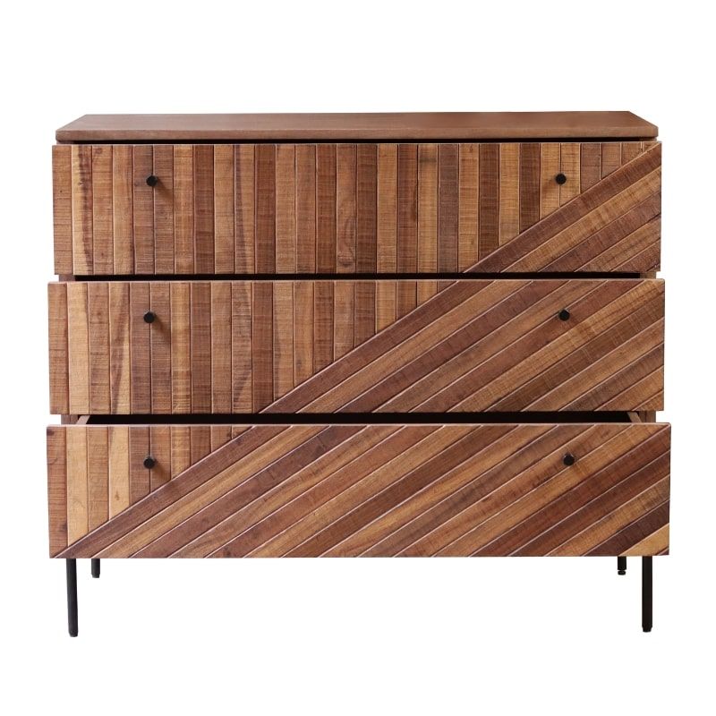 Commode 3 tiroirs bois recyclé et métal 90cm MAIA