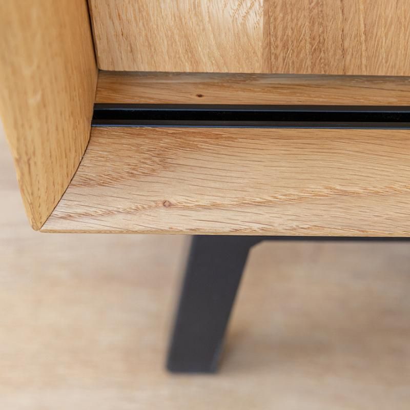 Meuble tv 200cm en chêne massif avec pieds en métal JONAS