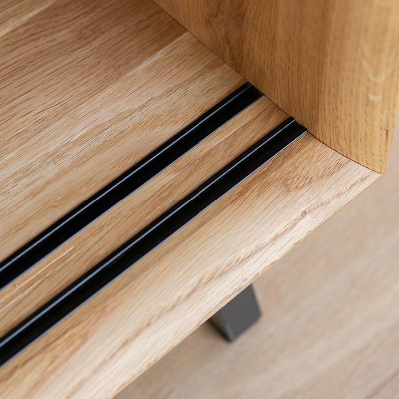 Meuble tv portes coulissantes en chêne massif, métal et verre JONAS