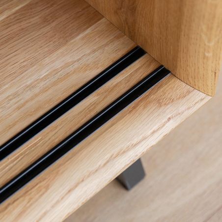 Meuble tv portes coulissantes en chêne massif, métal et verre JONAS