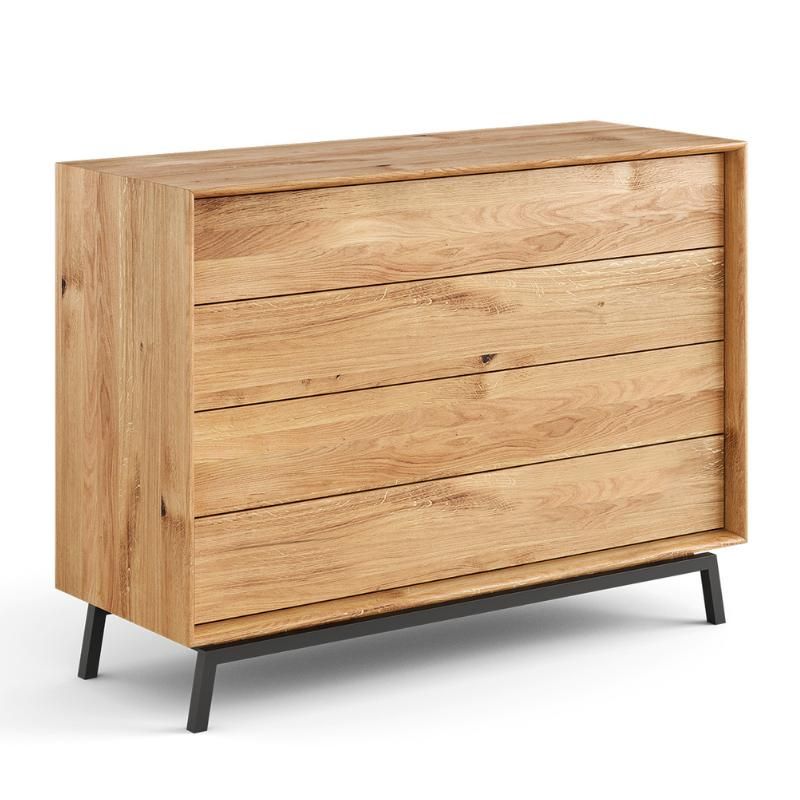 Commode bois chêne avec 4 tiroirs et pieds en métal JONAS