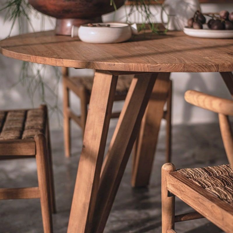 Table repas ronde en teck massif recyclé 100cm d-bodhi ARTISAN 