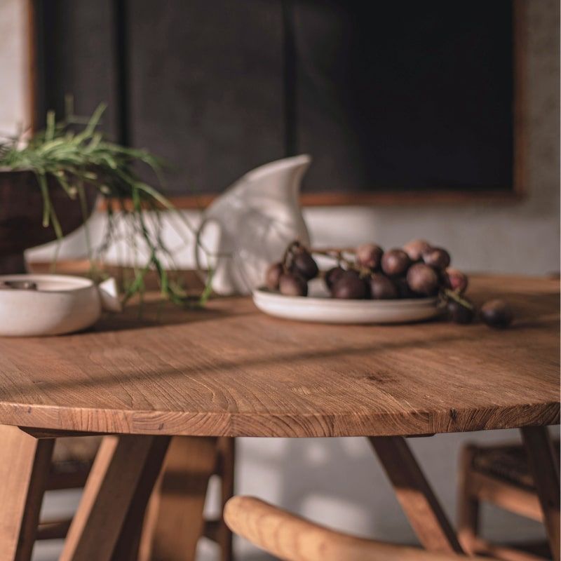 Table repas ronde en teck massif recyclé 100cm d-bodhi ARTISAN 