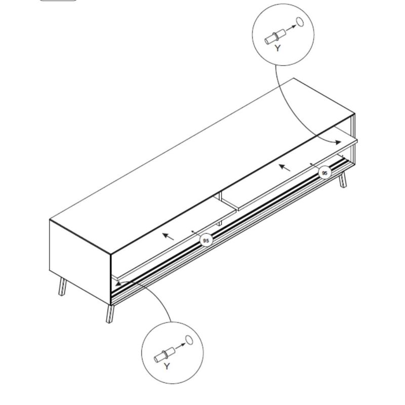 Meuble tv 200cm en chêne massif avec pieds en métal JONAS