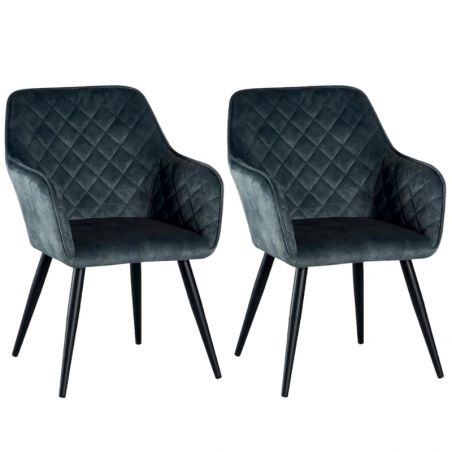 Lot de 2 chaises velours capitonné bleu pétrole 54cm Casita CORK