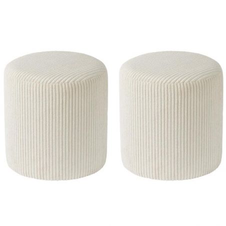 Lot de 2 poufs rond velours côtelé blanc 35cm Casita SNAW