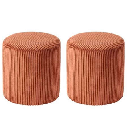 Lot de 2 poufs rond velours côtelé rouille 35cm Casita SNAW