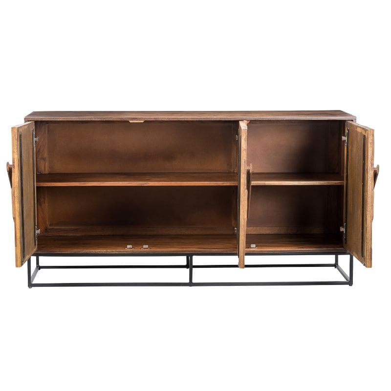 Buffet bois industriel 3 portes pieds métal 145cm RITA Kayu Intérieur