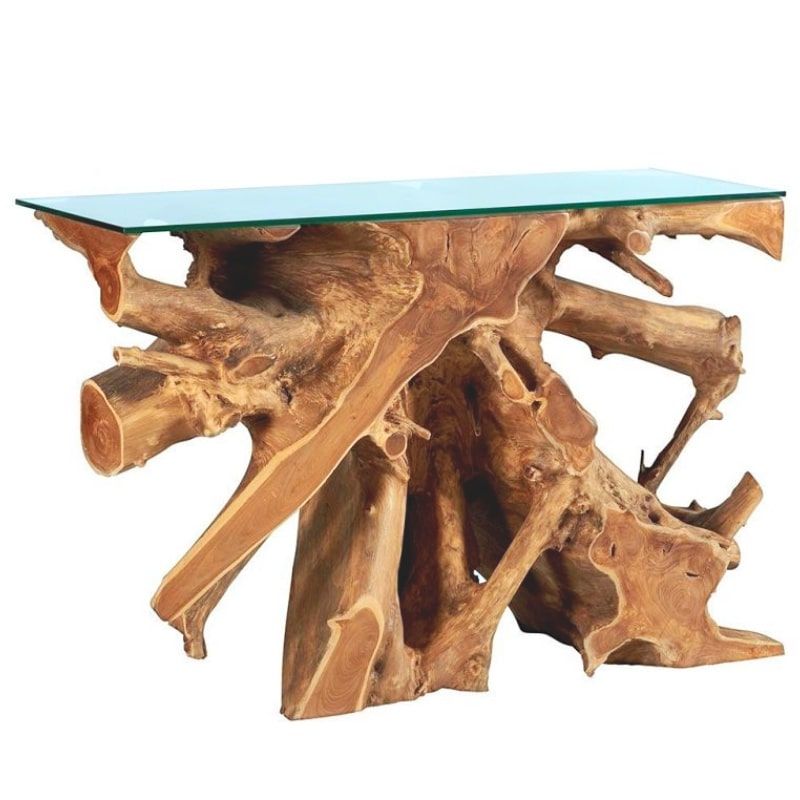Console en racine de teck 120cm Roots Casita ROOCONVIT4012 avec verre