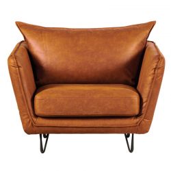 Fauteuil style scandinave tissu cuir marron HASTING Casita