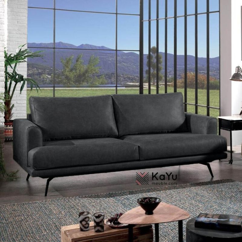 Canapé cuir 3 places anthracite ATRI Casita