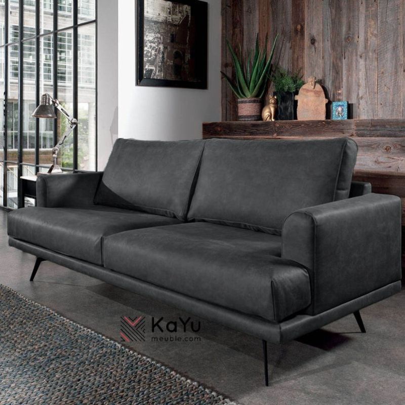 Canapé cuir 3 places anthracite ATRI Casita