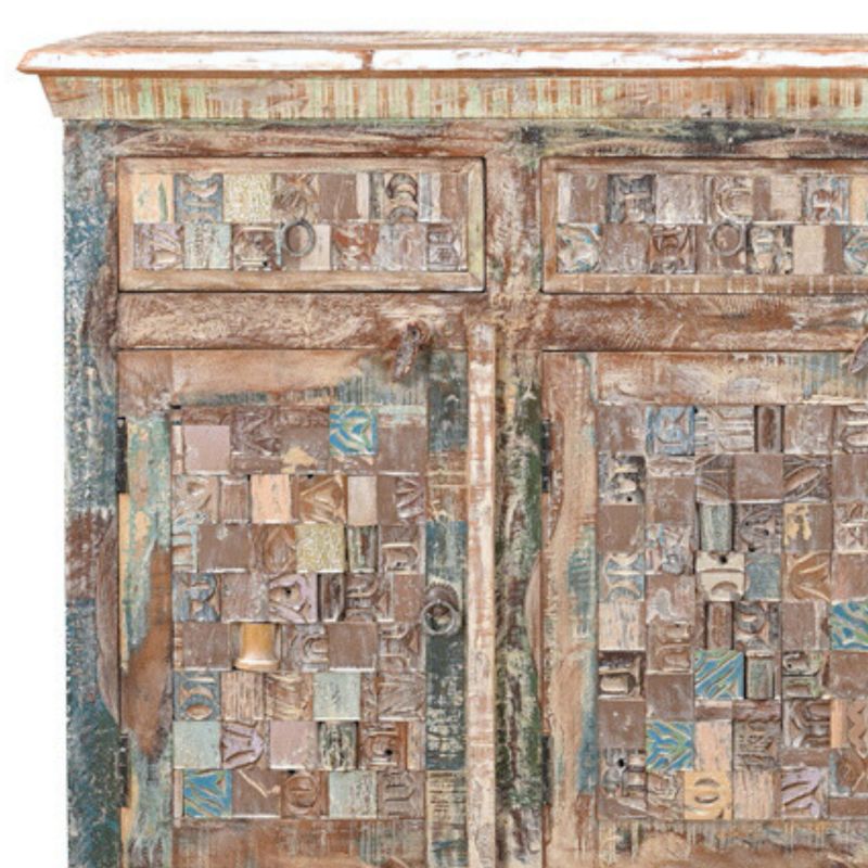 Bahut en bois recyclé coloré blanchi 130cm LILA