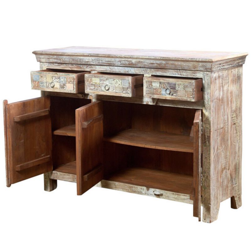 Bahut en bois recyclé coloré blanchi 130cm LILA